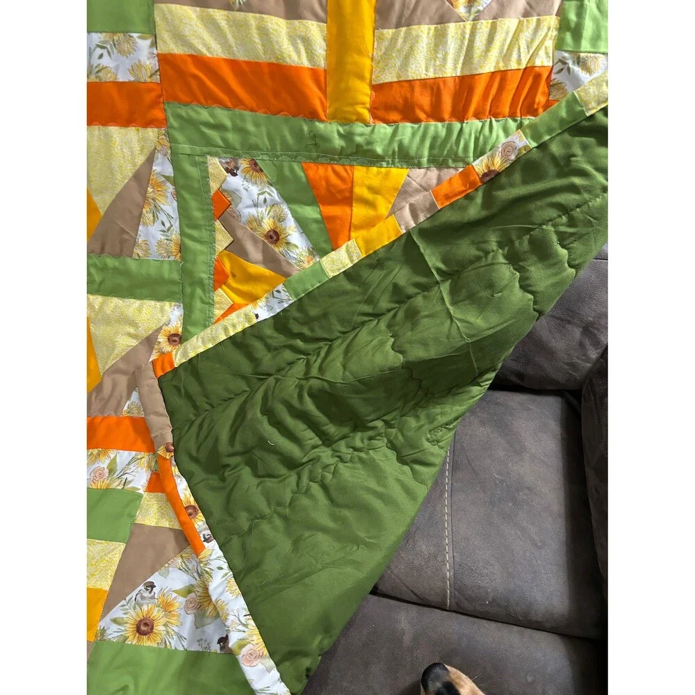 Cheerful,happy, colorful sunflower theme lap quilt or baby quilt. 41” x 40”